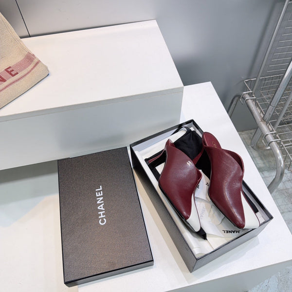 CC Fall 2026 Square Toe High-Heeled Sandals 7cm Burgundy White Sheepskin