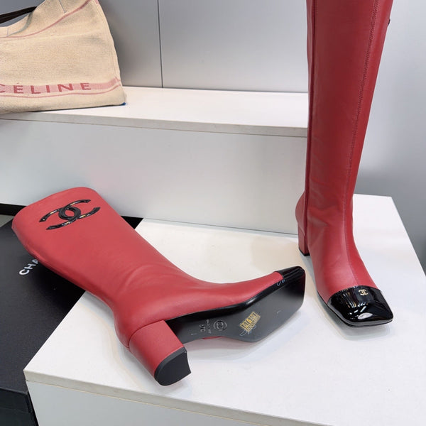 CC 26s Cap-Toe Knee-High Boots 4.5cm Red Stretch Lambskin 966841