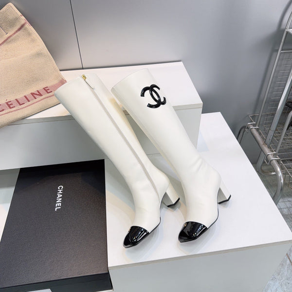 CC 26s Cap-Toe Knee-High Boots 4.5cm White Stretch Lambskin 966844