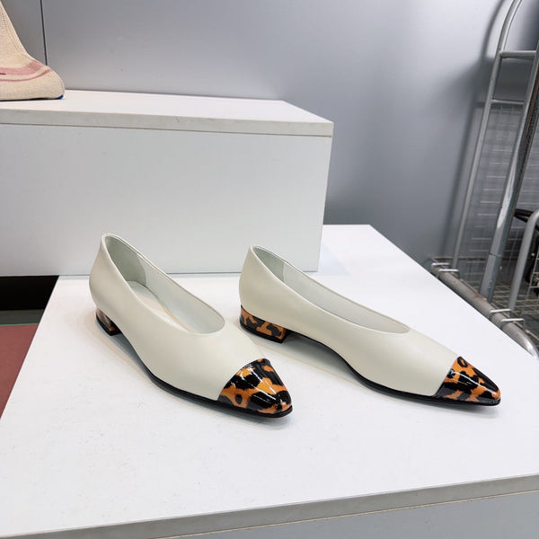 LP Rebecca Cap-Toe Ballet Flats 26s White Tortoiseshell Leather 107411