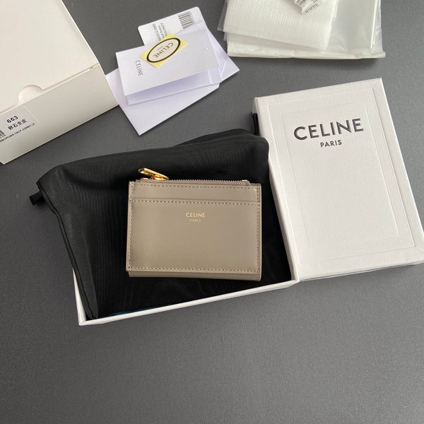 TRIOMPHE Compact Wallet With Coin Purse Modern Taupe Leather