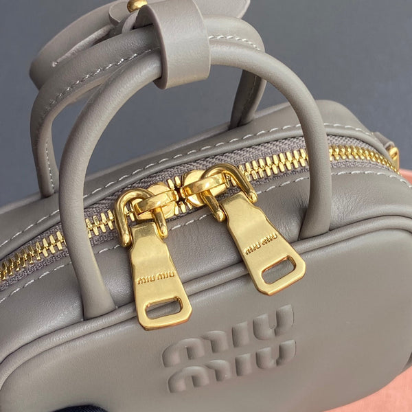 Miu 11 Grey Beau Leather Micro Bag 240371
