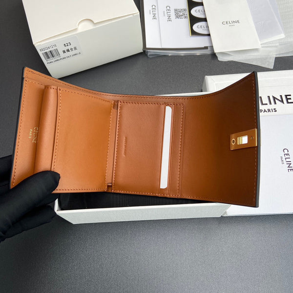 TRIOMPHE 16 Small Trifold Wallet Tan Cowhide Leather