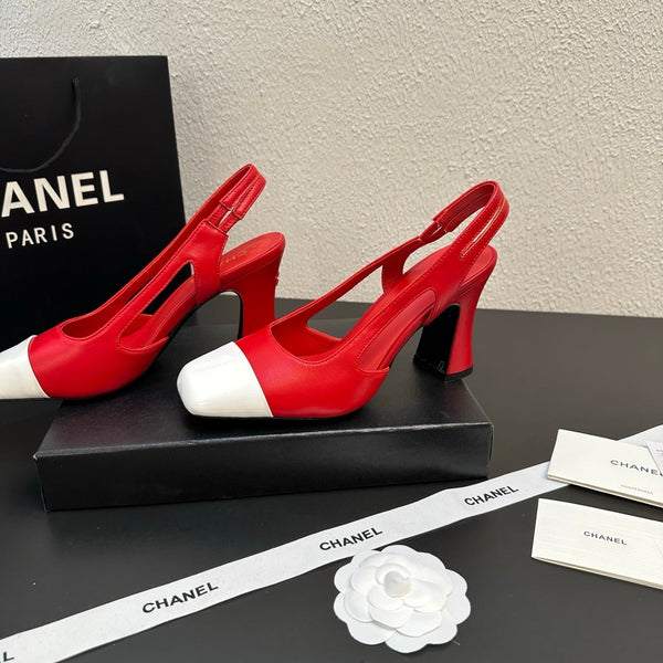 CC Slingback Block Heel White Red Leather 864114