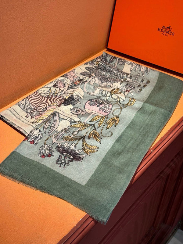 EXOTIC PARADISE CASHMERE SCARF 200 CM EMERALD GREEN MIX COLORFUL CASHMERE