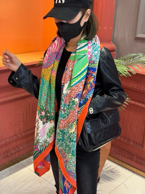 Mountain Zebra Scarf 185 CM Pink Colorful Silk 402277