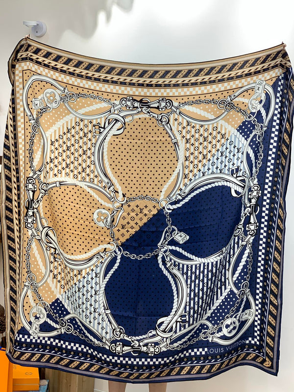 LV X TM Scarf 135CM Blue Beige Cashmere 293198