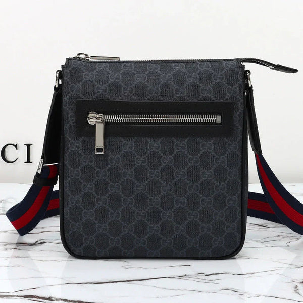 GG 2026 Flatpack Small Messenger Bag 24cm Black Dark Gray Canvas Leather
