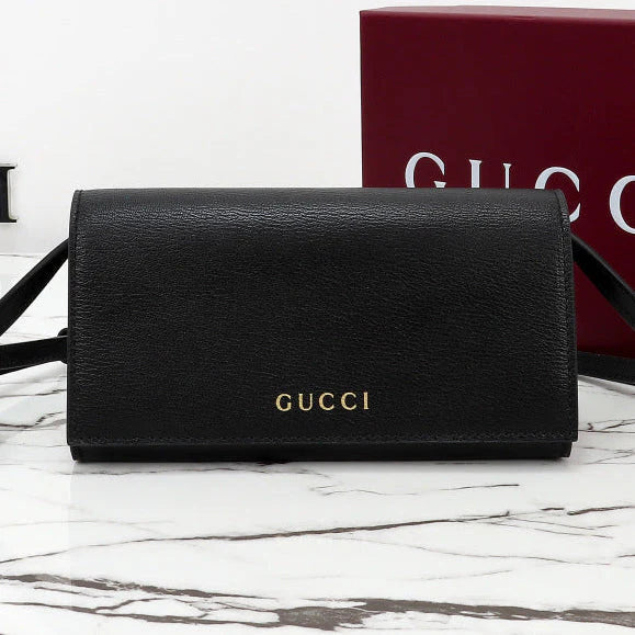 GG 2026 Wallet with Strap 19cm Black Calfskin