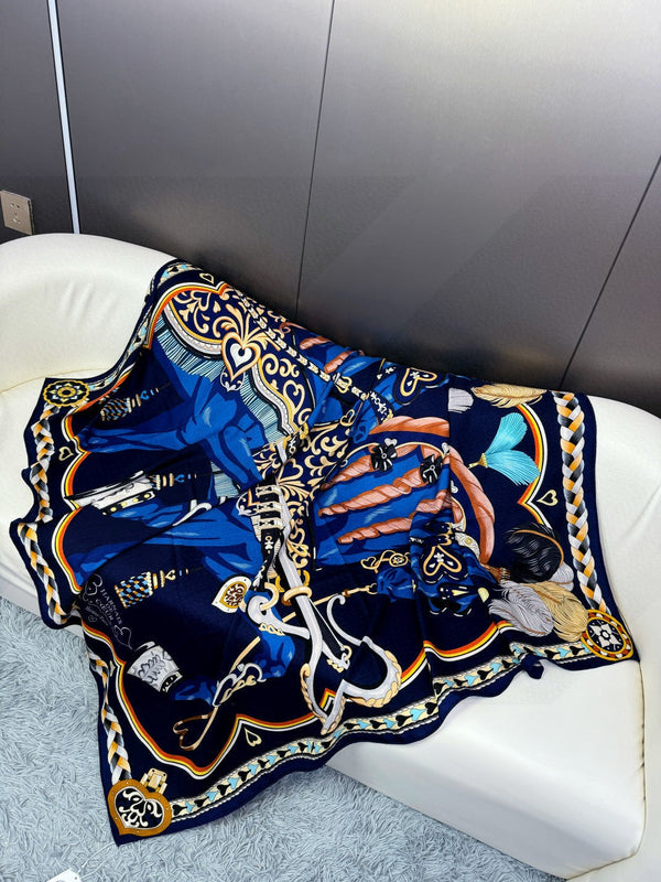 HM 26s Printed Square Scarf 135 In Cashmere And Silk 309425