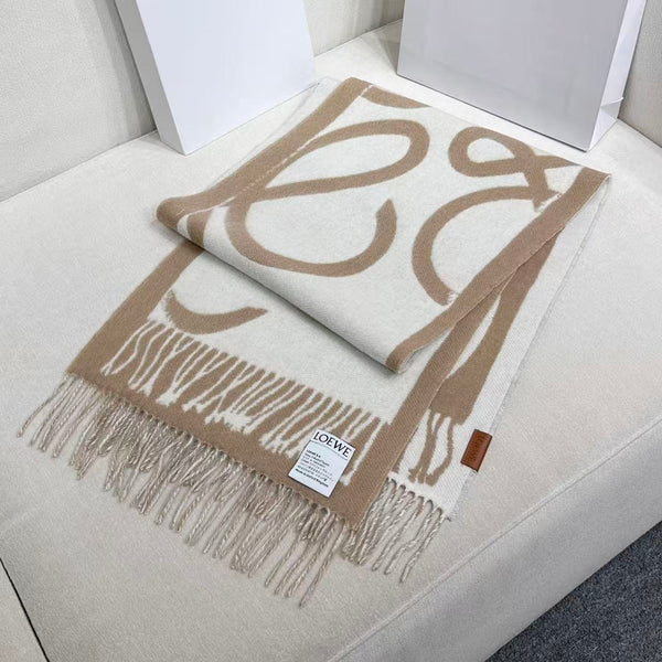 Loewe Scarf 180CM Beige White Cashmere 962789