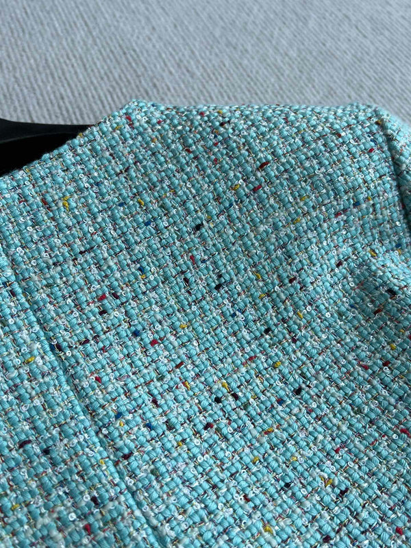 CC 25 Round-neck Slub Coat In Blue-Green Tweed 275793