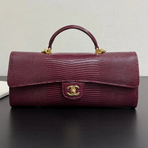 CC 2026 Clutch With Chain 25cm Burgundy Lizard-embossed Calfskin