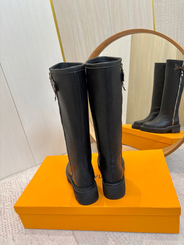 LV Beaubourg High Boot Black Lychee-Patterned Cowhide