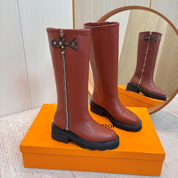 LV Beaubourg High Boot Brown Lychee-Patterned Cowhide