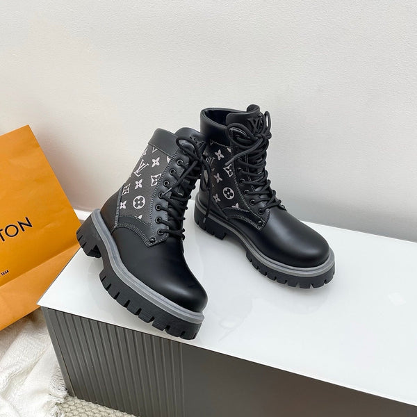 LV 25 Ankle Boots Black Monogram Cowhide 576224