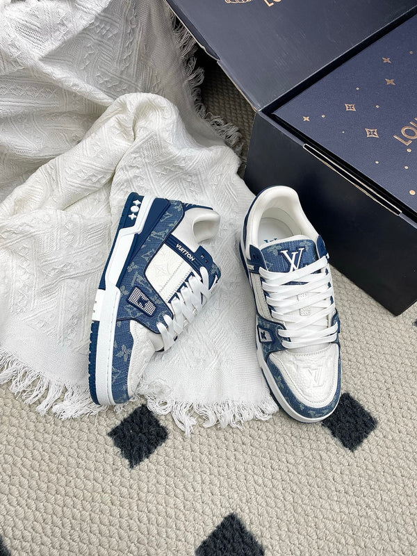 LV Trainer Sneaker Blue White Denim Cowhide 611152