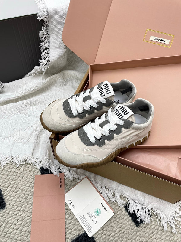 Miu Tyre Sneaker Ivory Taupe Suede 611343