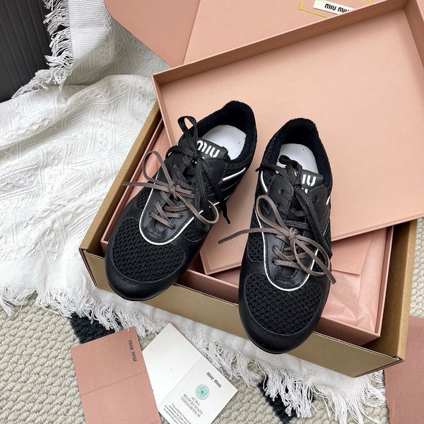 Miu Gymnasium Sneaker Black Mesh Suede 611345