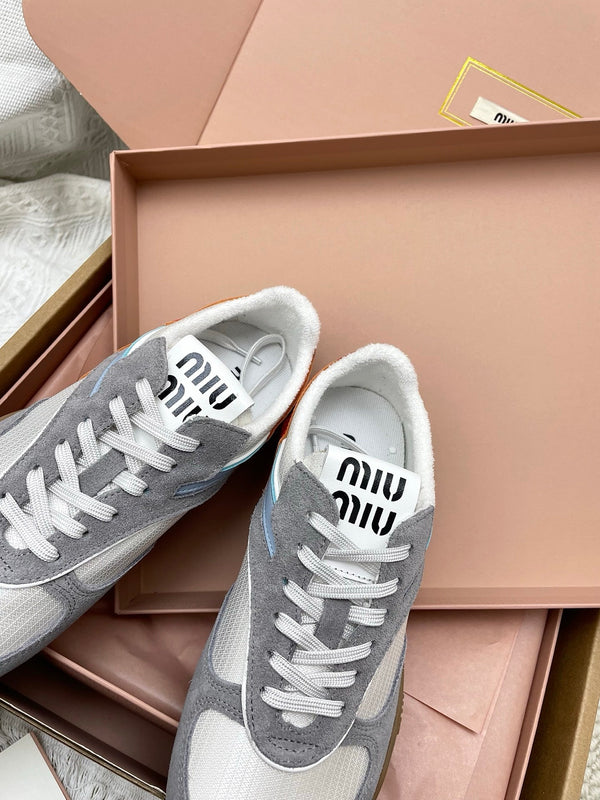 Miu Gymnasium Sneaker Grey Mesh Suede 611346