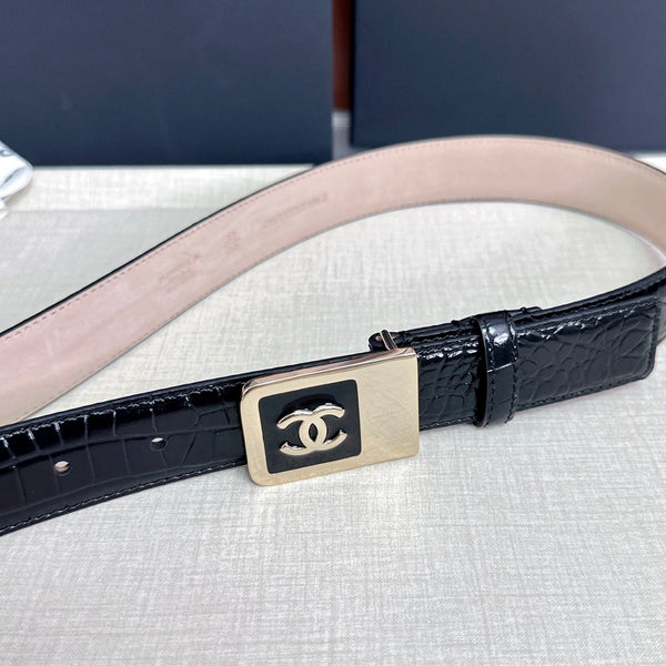 CC 3.0cm Belt Black Crocodile-Embossed 209363