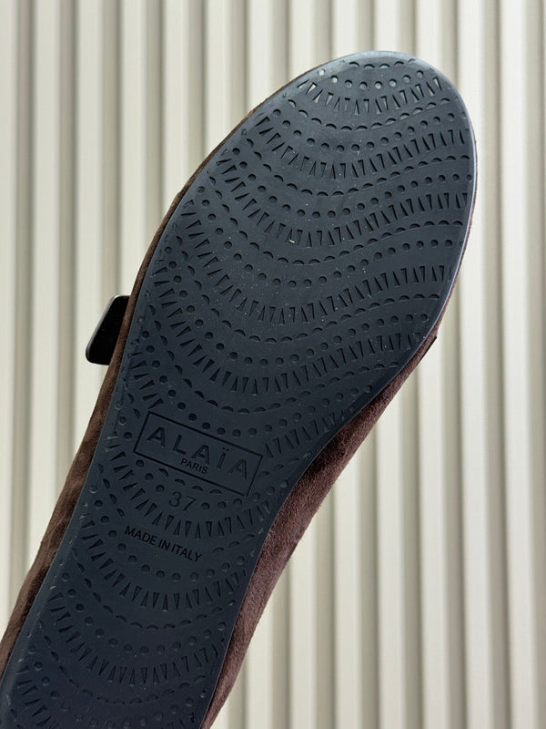 ALAIA Le Teckel Ballet Flats Dark Brown Suede 468728