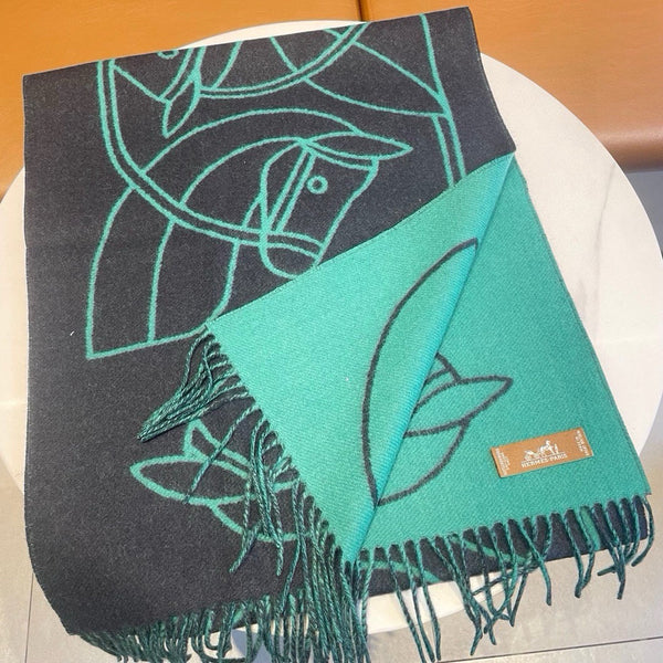 CASAQUE ENTRELACS EQUESTRES 190 CM SCARF IN PERSLAN GREEN CASHMERE
