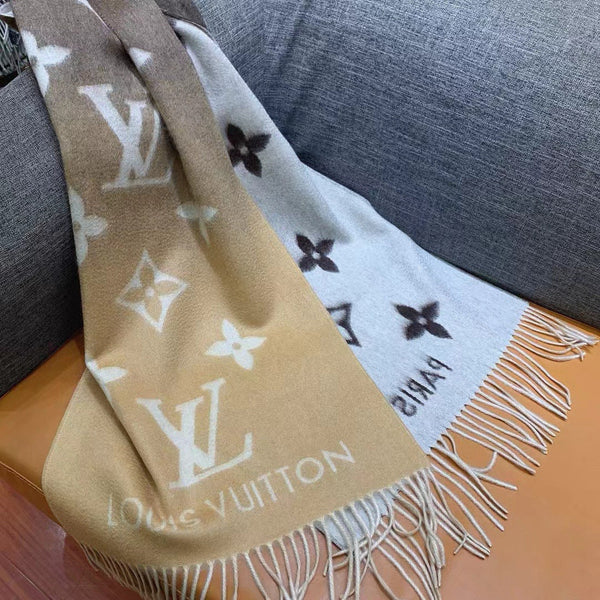 LV Gradient Pure Scarf 190cm Sable Beige Brown Cashmere 150397