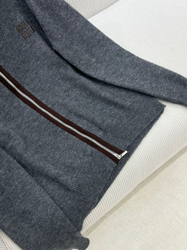 Miu 26s Zip-Up Jacket Grey Cotton Wool 426219