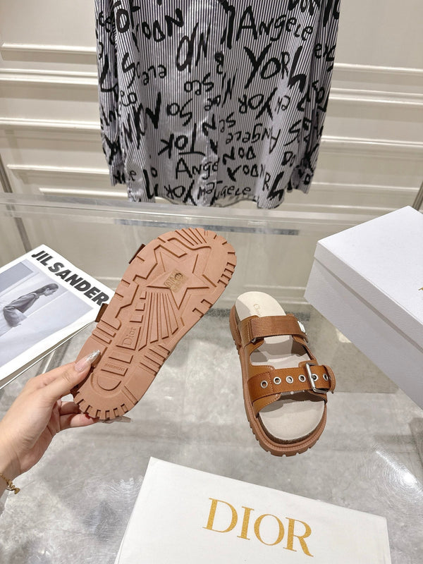 CD 26s Double-Strap Slide Sandals Tan Fabric 919009
