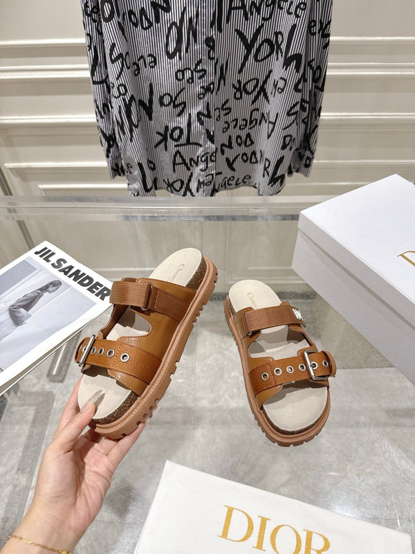 CD 26s Double-Strap Slide Sandals Tan Fabric 919009