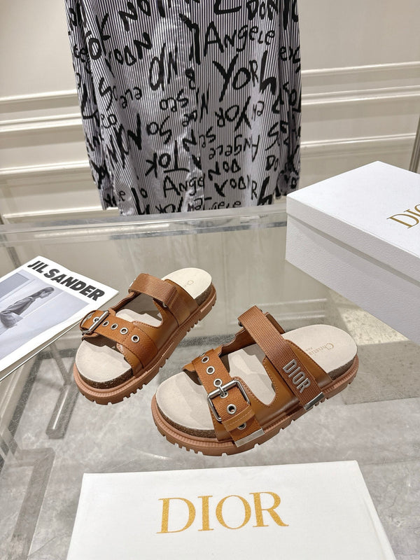 CD 26s Double-Strap Slide Sandals Tan Fabric 919009