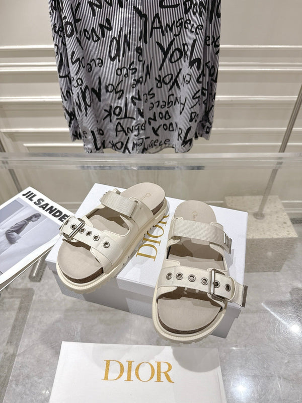 CD 26s Double-Strap Slide Sandals Cream Fabric 919010