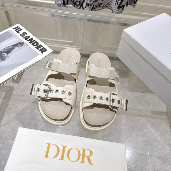 CD 26s Double-Strap Slide Sandals Cream Fabric 919010