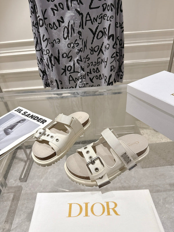 CD 26s Double-Strap Slide Sandals Cream Fabric 919010