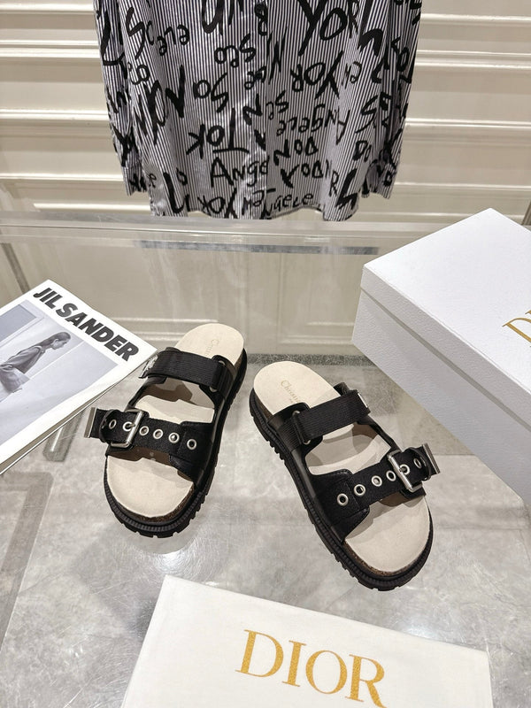 CD 26s Double-Strap Slide Sandals Black Fabric 919011