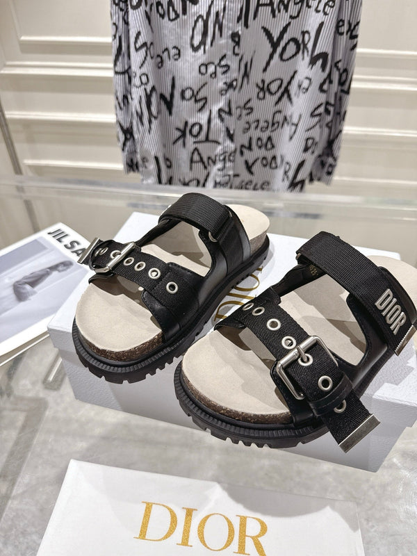CD 26s Double-Strap Slide Sandals Black Fabric 919011