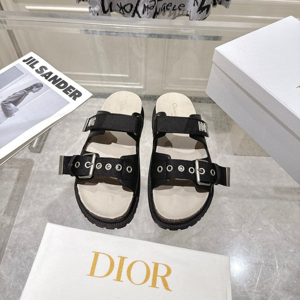 CD 26s Double-Strap Slide Sandals Black Fabric 919011
