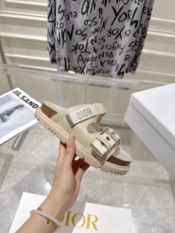 CD 26s Double-Strap Slide Sandals Ivory Fabric 919013