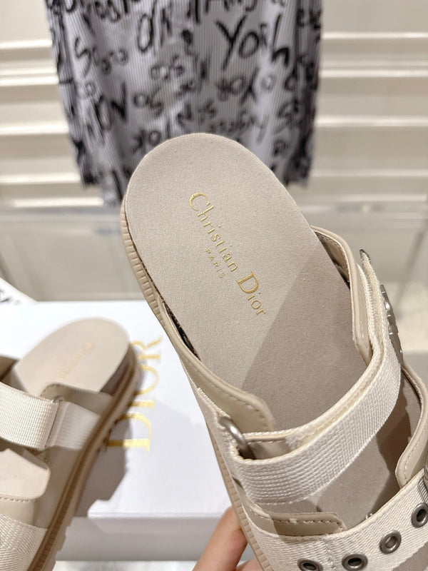 CD 26s Double-Strap Slide Sandals Ivory Fabric 919013