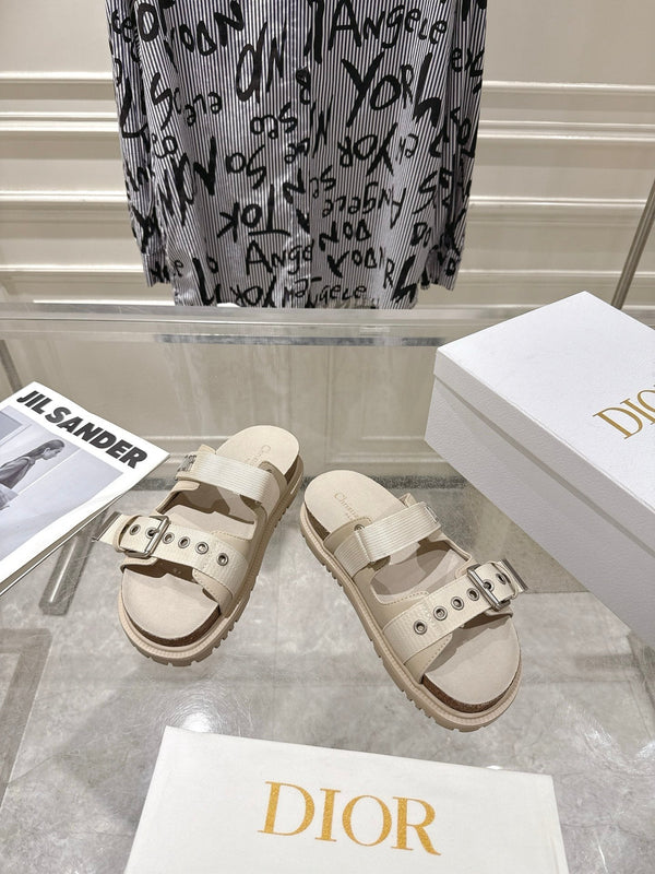 CD 26s Double-Strap Slide Sandals Ivory Fabric 919013