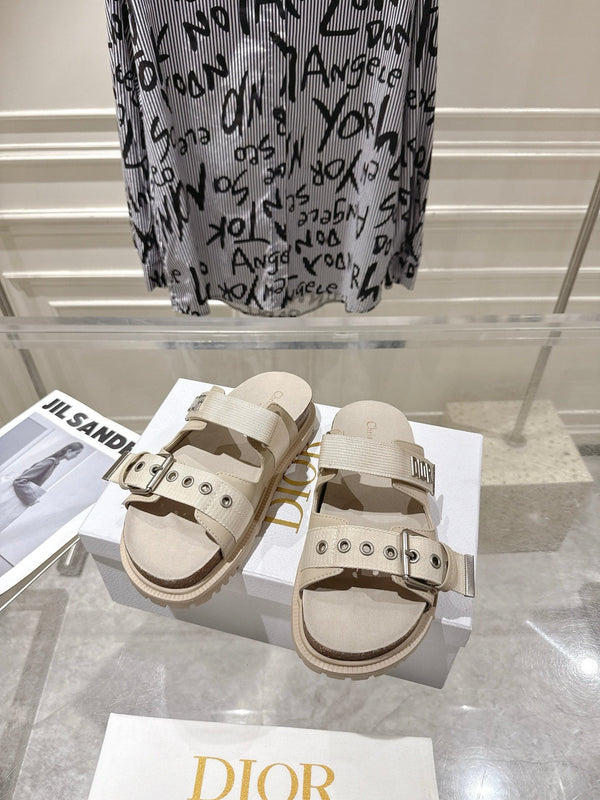 CD 26s Double-Strap Slide Sandals Ivory Fabric 919013