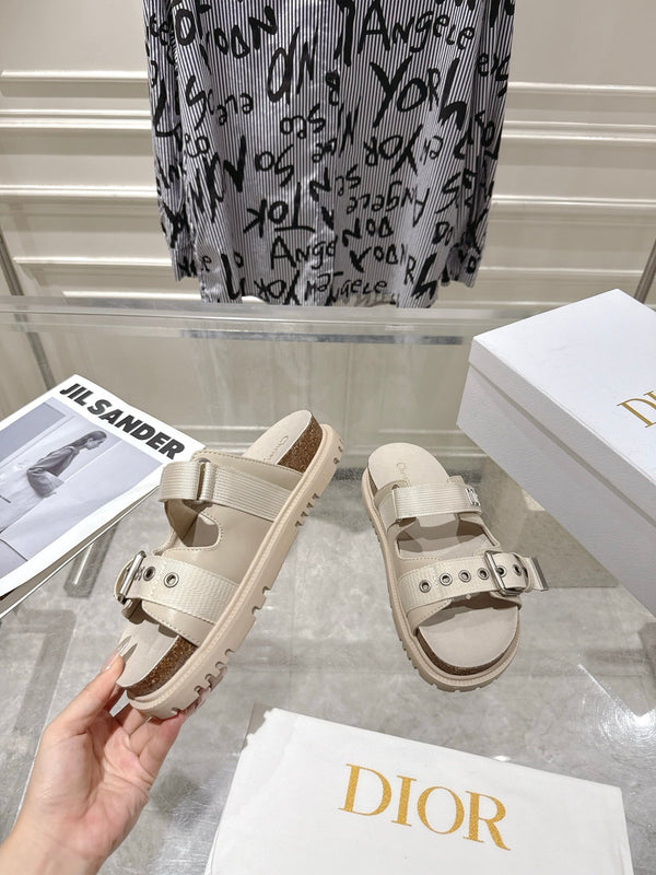 CD 26s Double-Strap Slide Sandals Ivory Fabric 919013
