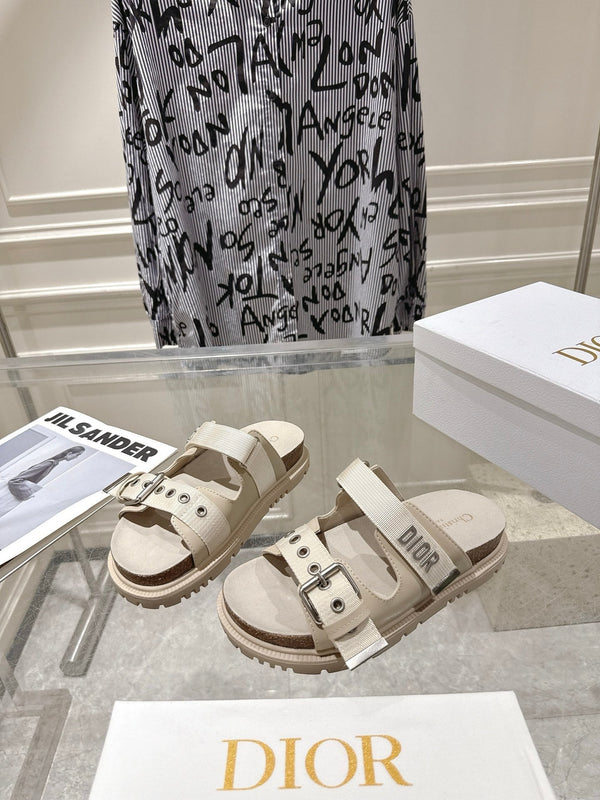 CD 26s Double-Strap Slide Sandals Ivory Fabric 919013