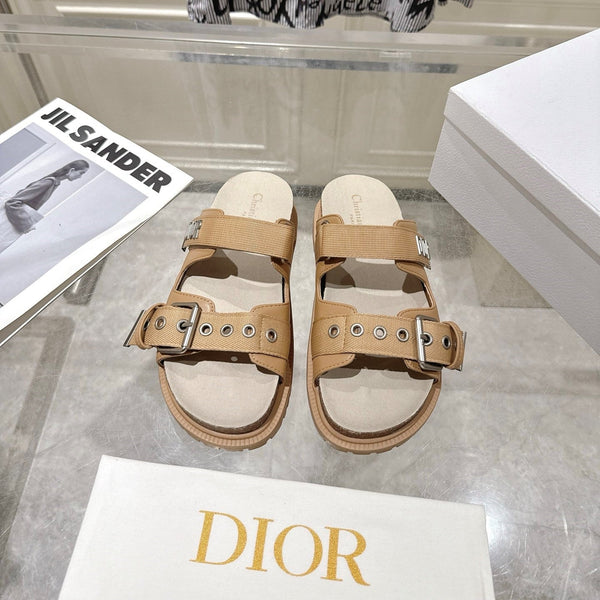 CD 26s Double-Strap Slide Sandals Khaki Fabric 919015