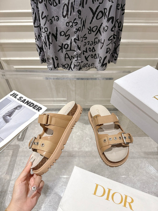 CD 26s Double-Strap Slide Sandals Khaki Fabric 919015