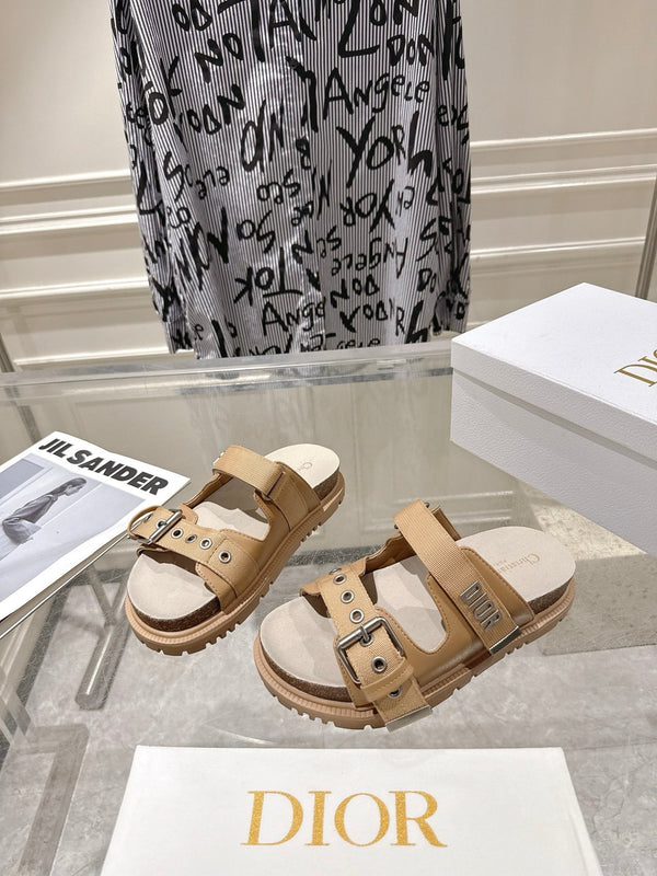 CD 26s Double-Strap Slide Sandals Khaki Fabric 919015