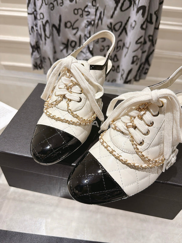 CC 26b Quilted Lace Up Slingback White Leather 124290