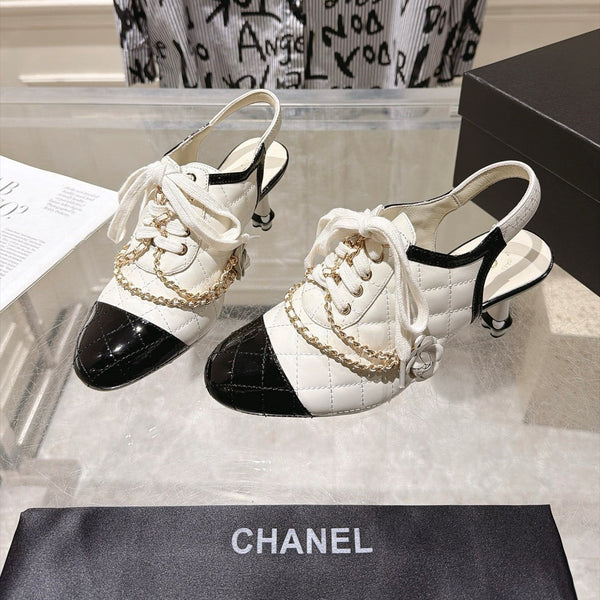 CC 26b Quilted Lace Up Slingback White Leather 124290