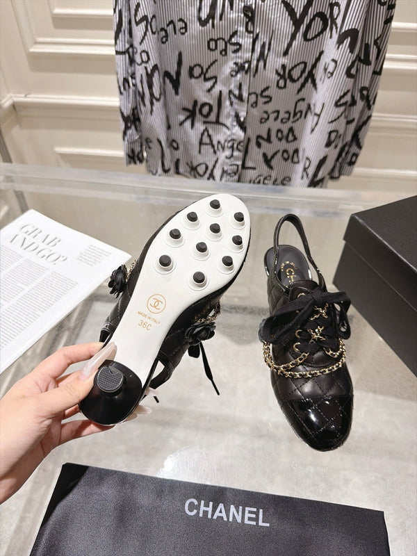 CC 26b Quilted Lace Up Slingback Black Leather 124291